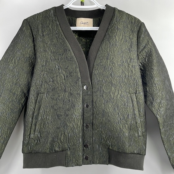 CHEVIGNON floral cardigan bomber jacket embossed metallic green academia sz sm - Picture 5 of 10
